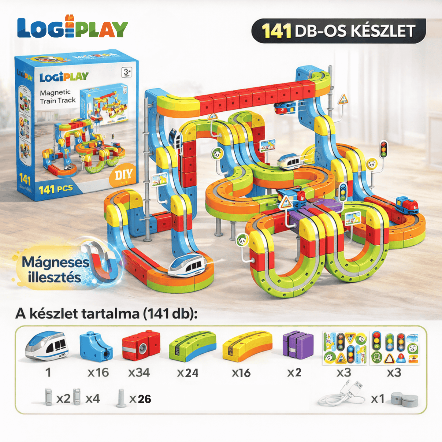 Logiplay STEM Mágneses Fejlesztő Vonatpálya