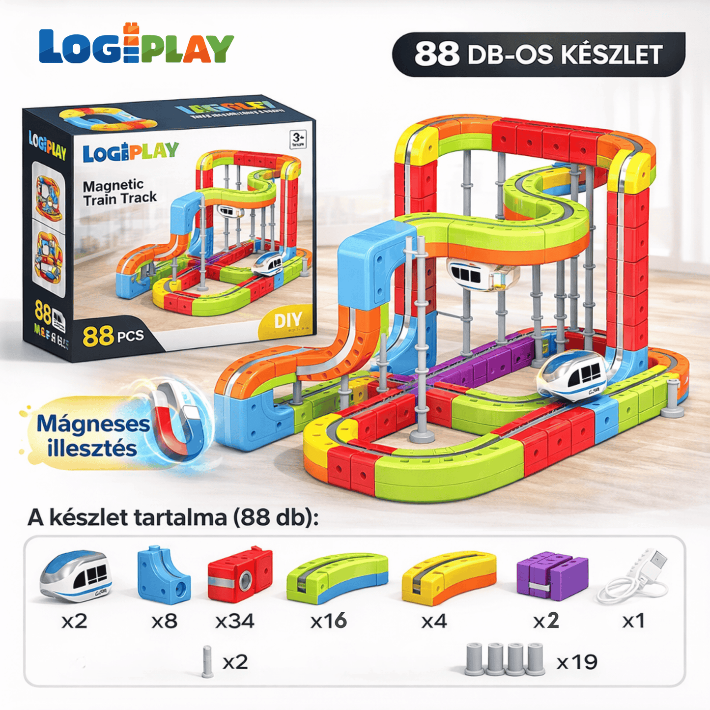 Logiplay STEM Mágneses Fejlesztő Vonatpálya